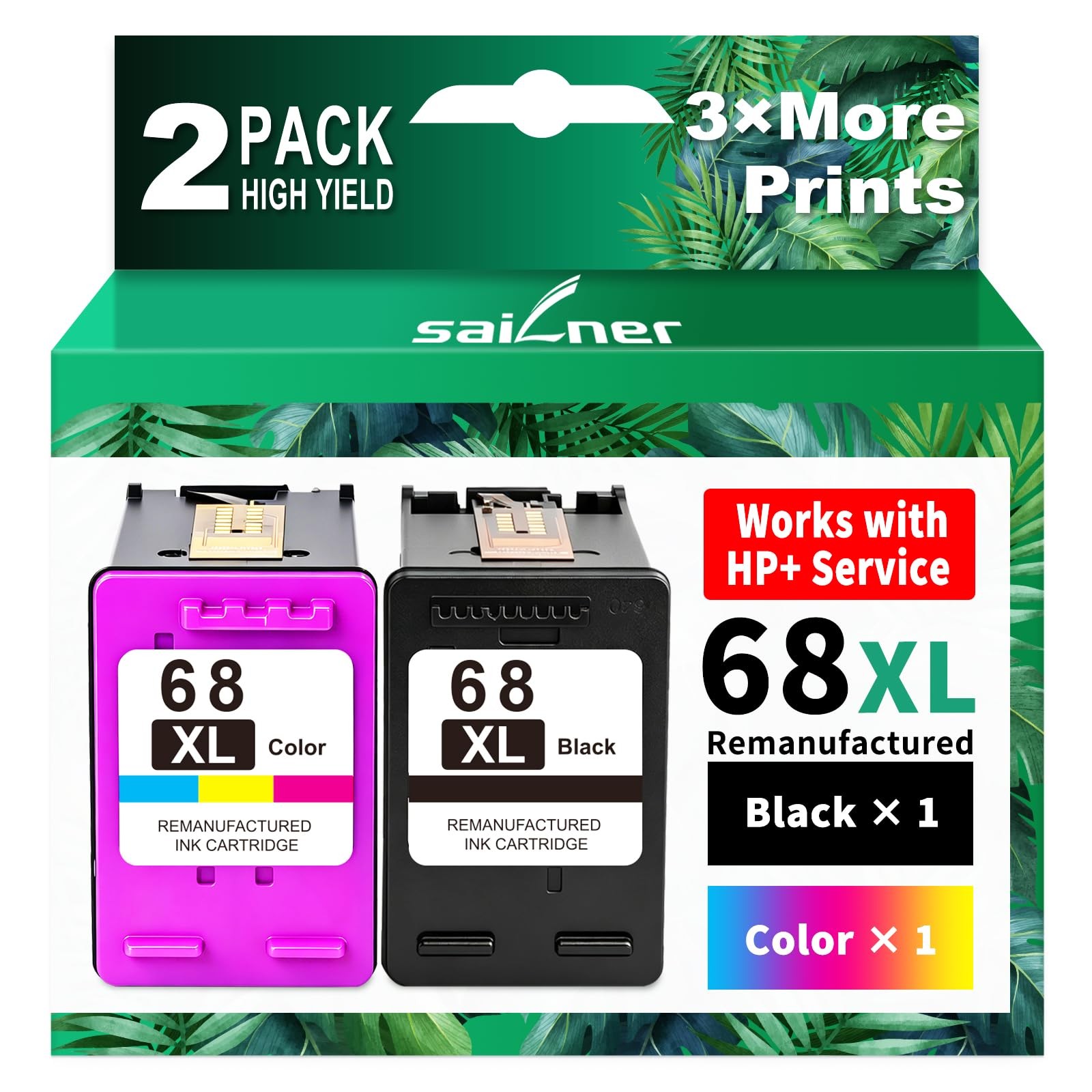68XL 68e 6155e High Yield for HP's 68 Ink Cartridges Black/Color 68XL2P, 68XL2P