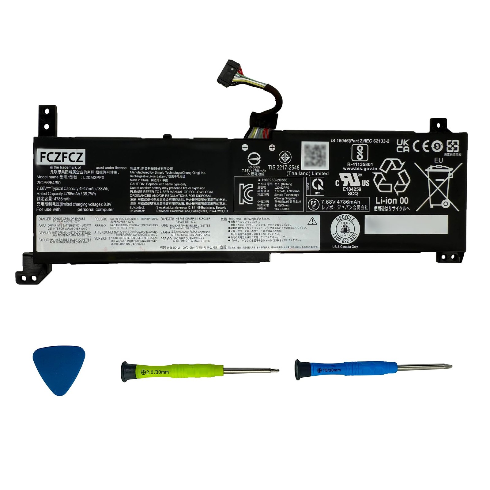 FCZFCZ L20M2PF0 Battery 38Wh for Lenovo IdeaPad 3-14 3-15 3-17 V14 V15 V17 7.68V