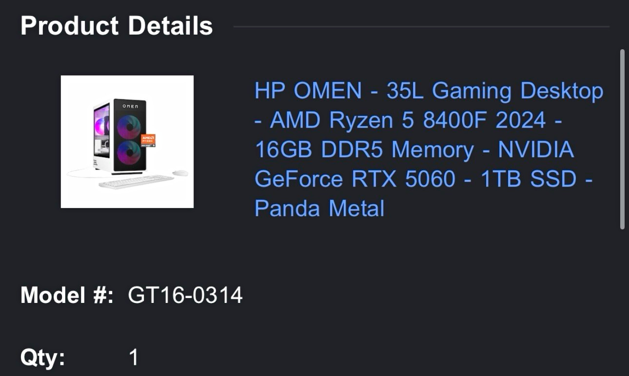 HP OMEN 35L Gaming Tower Ryzen 5 8400F 16GB RTX 5060 1TB SSD RGB