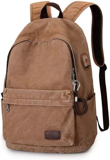 Canvas Backpack Lightweight Travel Daypack Student Rucksack Khaki