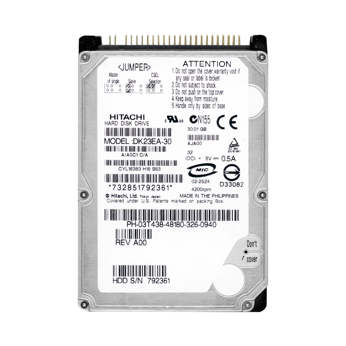 HITACHI TRAVELSTAR 30GB 4.2K ATA 2.5'' DK23EA-30
