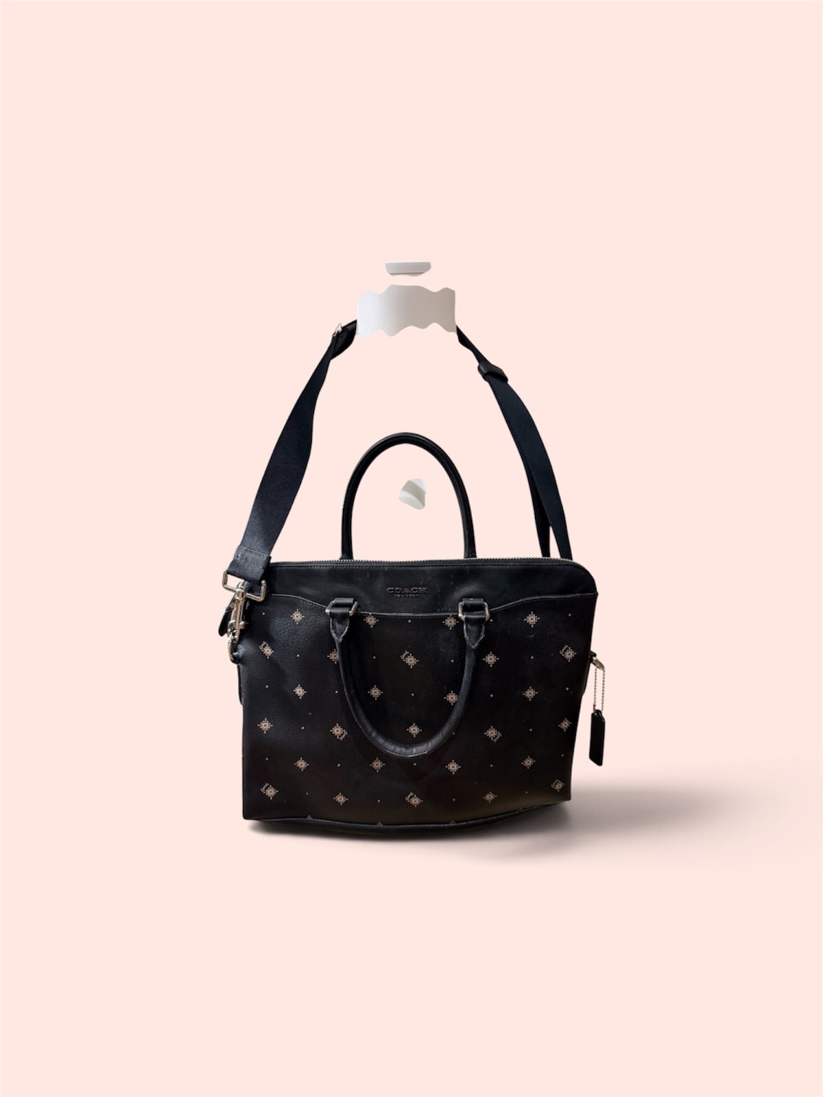 Coach Beckett Portfolio Black Leather Laptop Tote Bag with Shoulder Strap