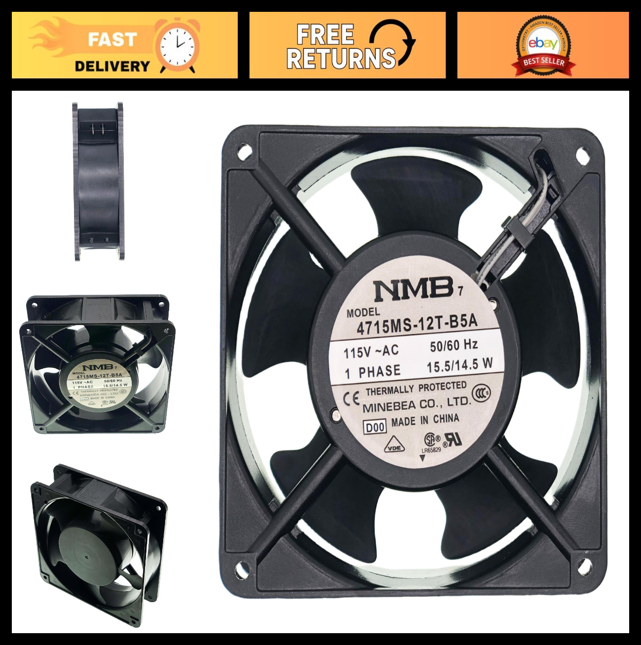 High-Performance 120mm 2-Pin AC Cooling Fan, 115V, 15.5W, Quiet & Durable 12038