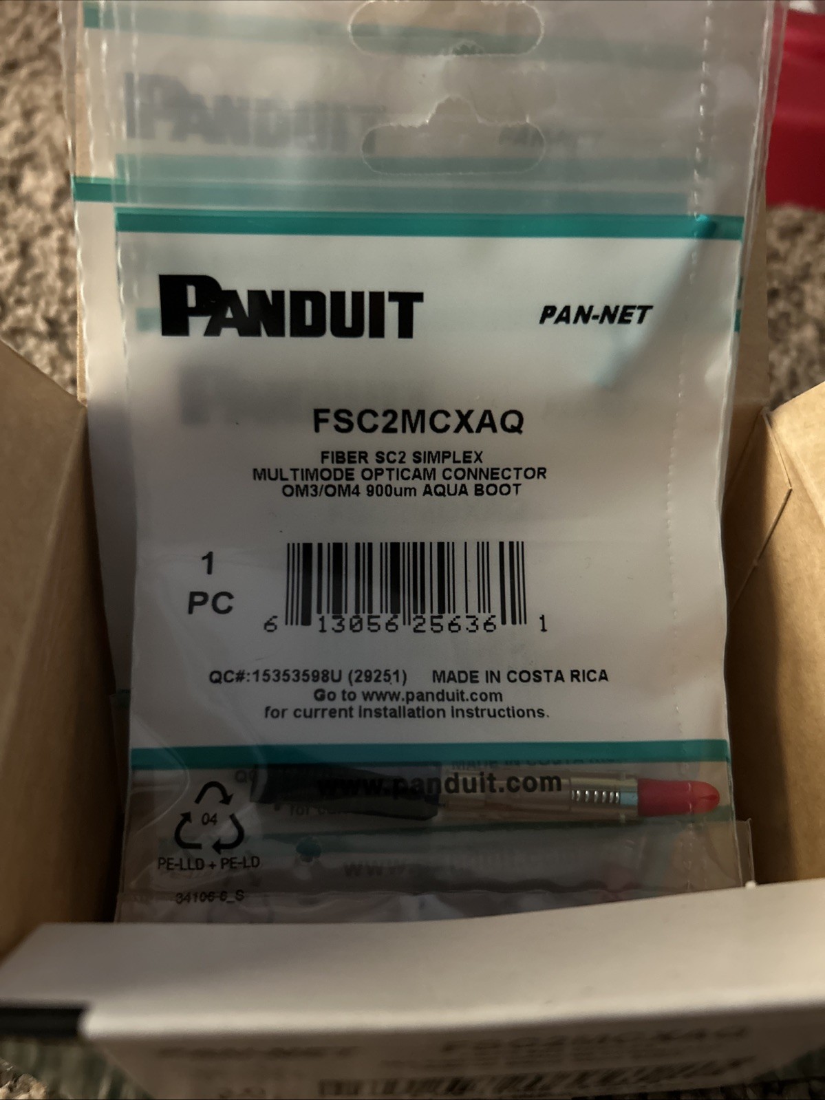 Panduit FSC2MCXAQ SC Simplex 10Gig OM3/OM4/OM5 50um Fiber Connector ~STSI