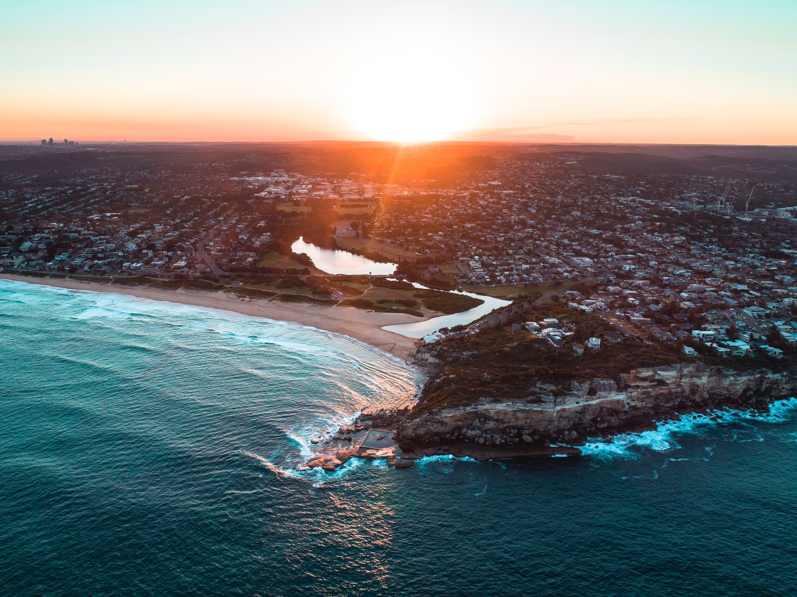 Landscape aerial view trees australia city sea waves Custom Gaming Mat Desk