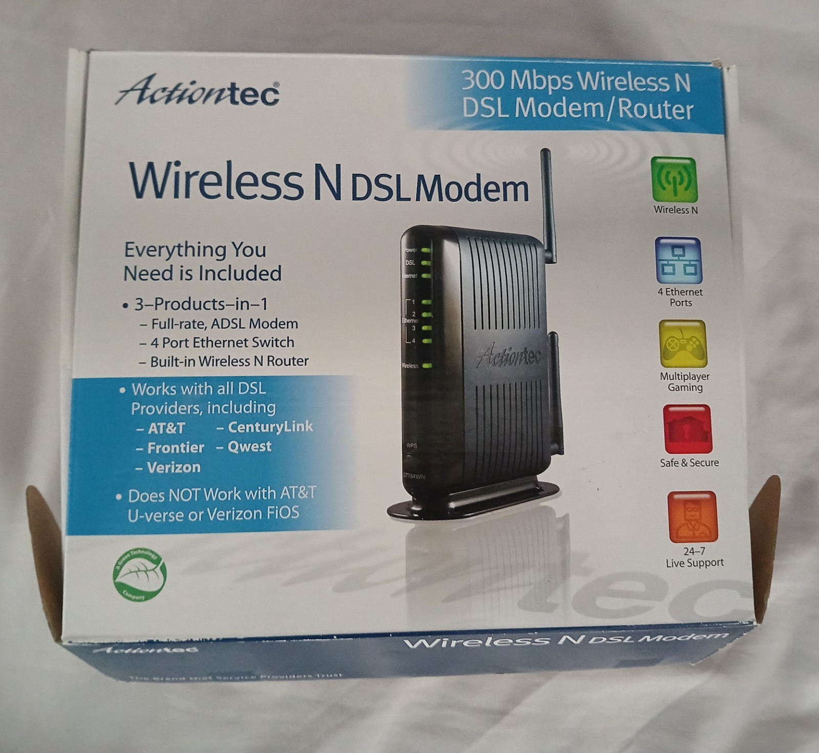Actiontec GT784WN-01 Wireless N DSL Modem Router 300 Mbps WiFi Untested.