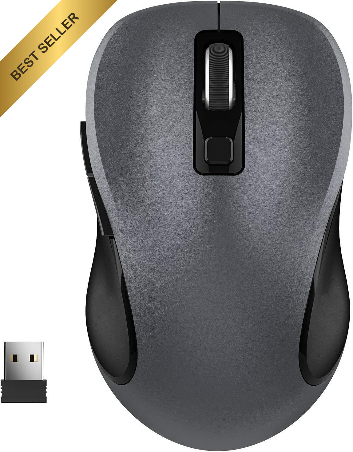 WisFox 2.4GHz Wireless Mouse for Laptop, Ergonomic 6-Button 1 Pack, Grey