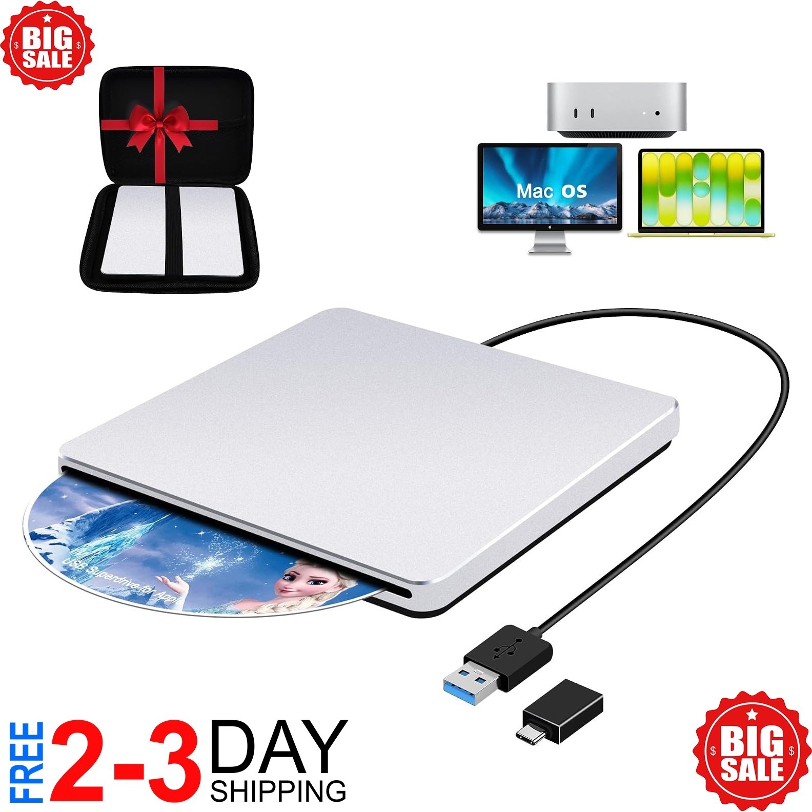 External DVD Drive USB C SuperDrive for Apple, Slot-in CD Drive for Mac, Port...
