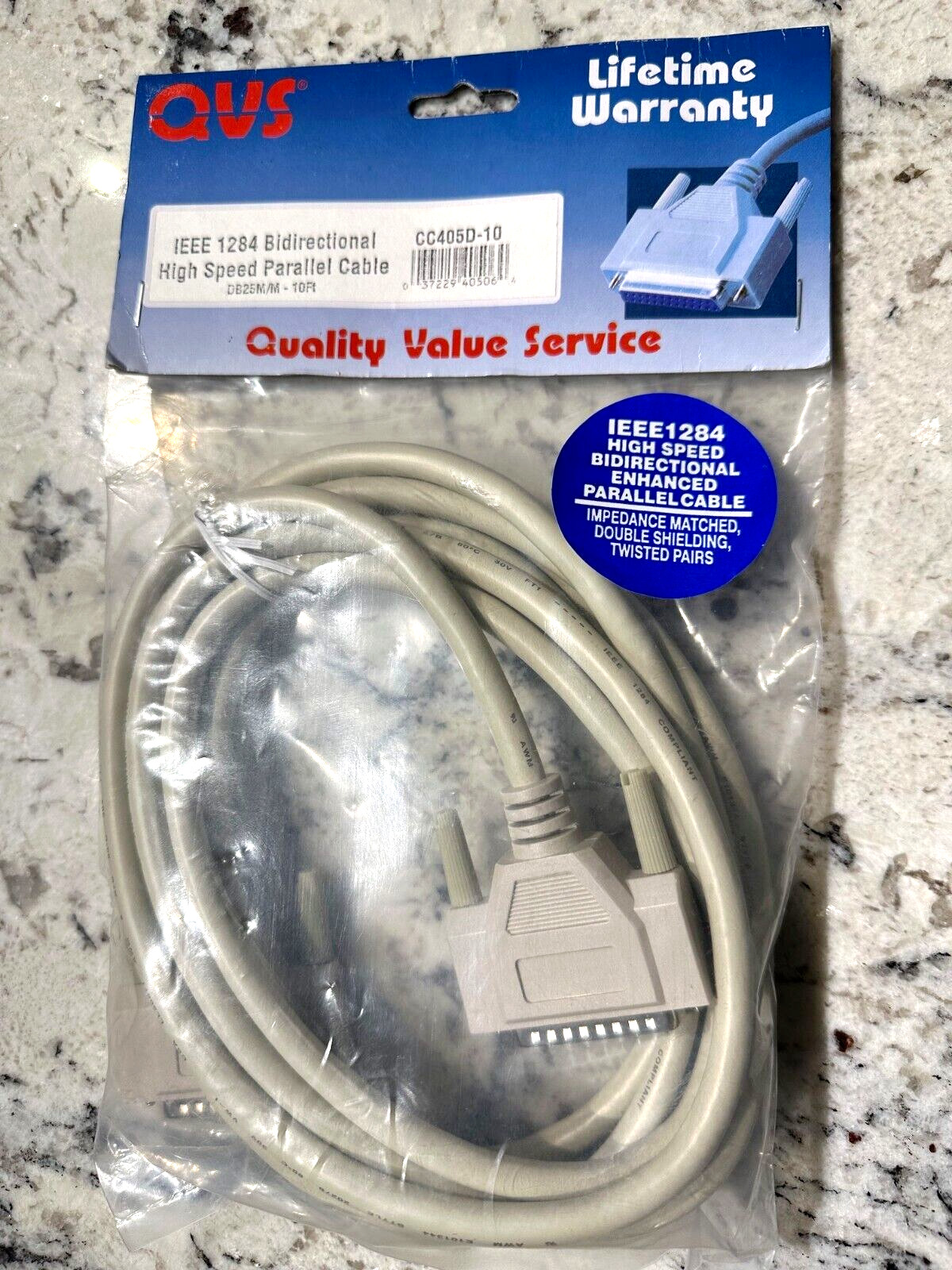 QVS IEEE 1284 High Speed Parallel Cable Cord Straight Molded DB25M/M 10 Feet NOS