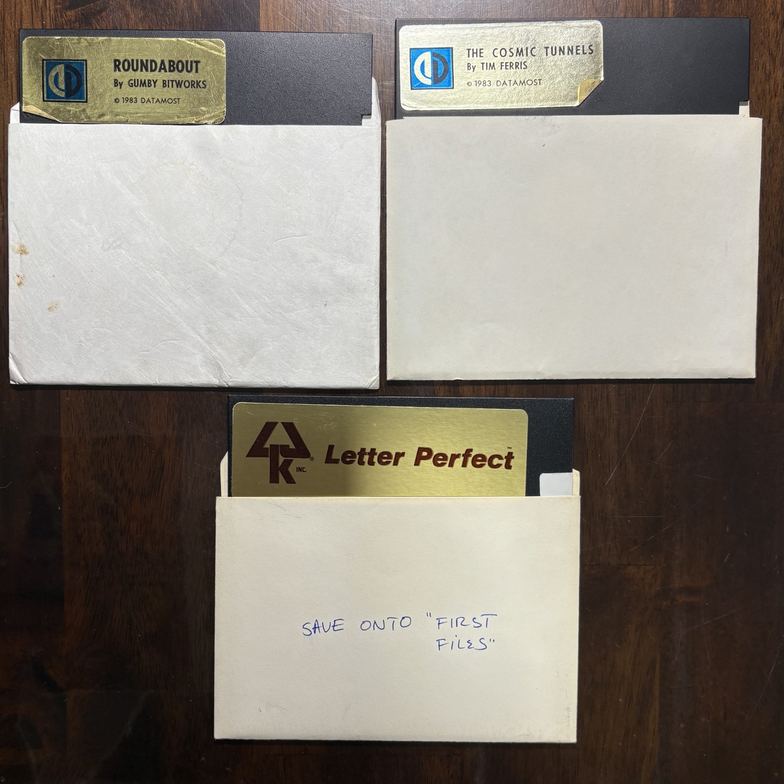 Lot of 3 Atari 8-Bit 5.25″ Floppy Disks – Datamost & Letter Perfect – Boot Error