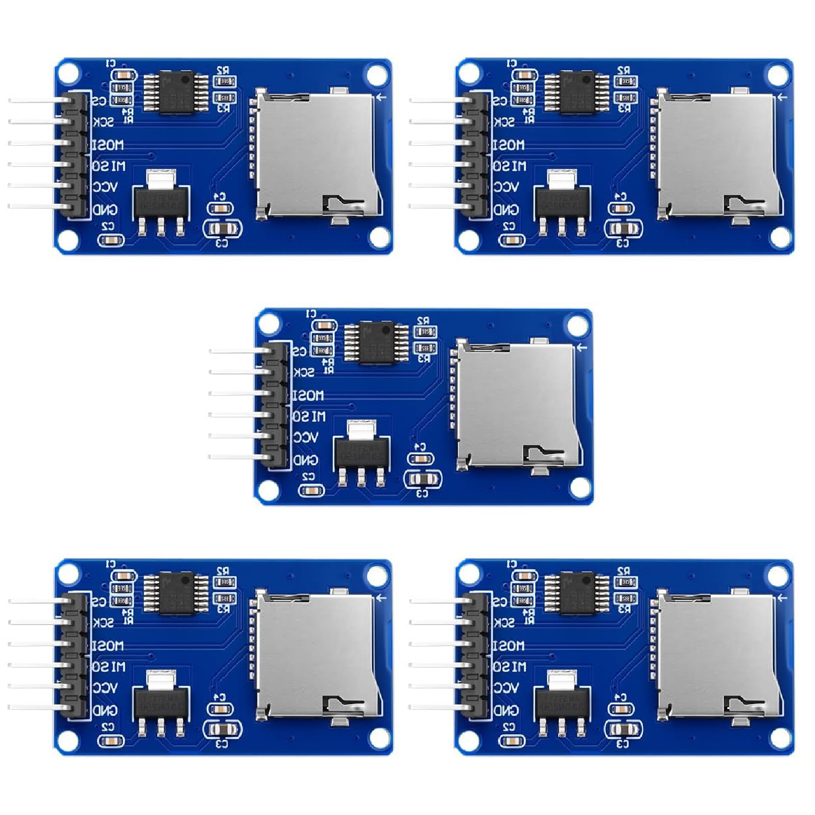 hiBCTR 5 Pieces of Micro SD TF Card Adapter Reader Modules, 6-pin SPI Blue 