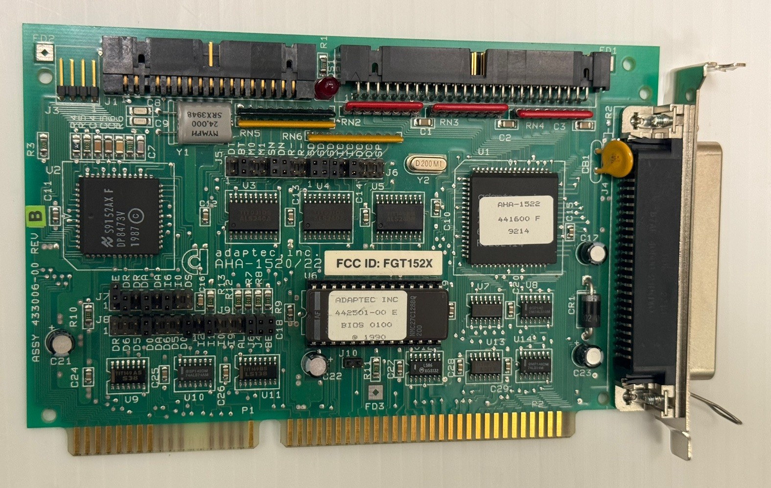 Vintage Adaptec AHA-1520/22 16 bit ISA Controller Card SCSI Adapter FCC:FGT152X