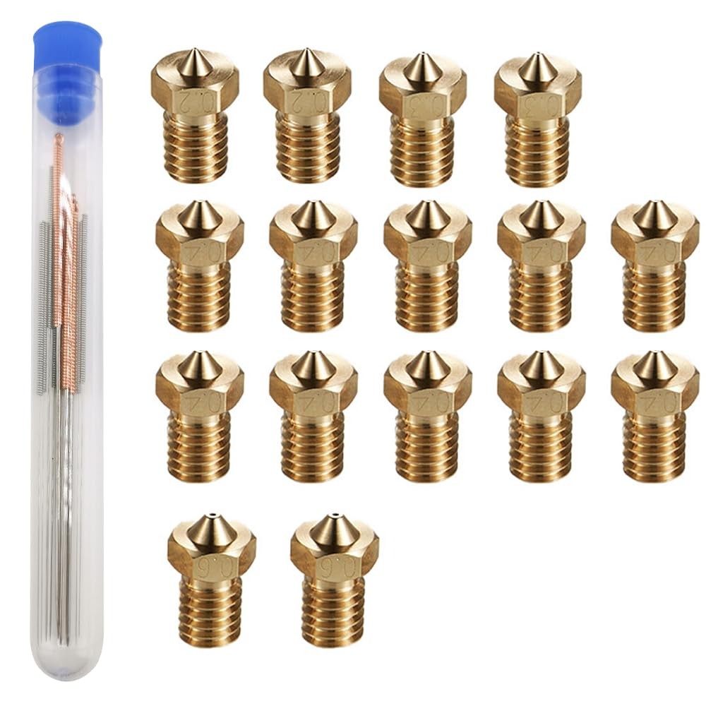 16Pcs V6 Nozzles kit Compatible for E3D V5 V6 Hotend, V6 Nozzle 0.2/0.3/0.4/0.