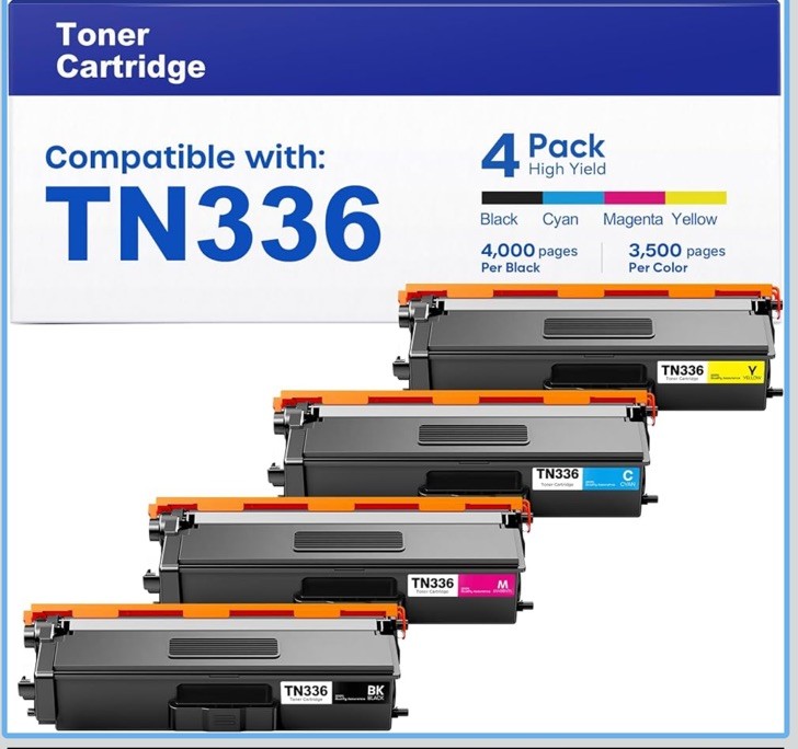 4 Pack Color TN336 Toner Compatible With Brother TN-336 HL-L8350CDW MFC-L8850CDW