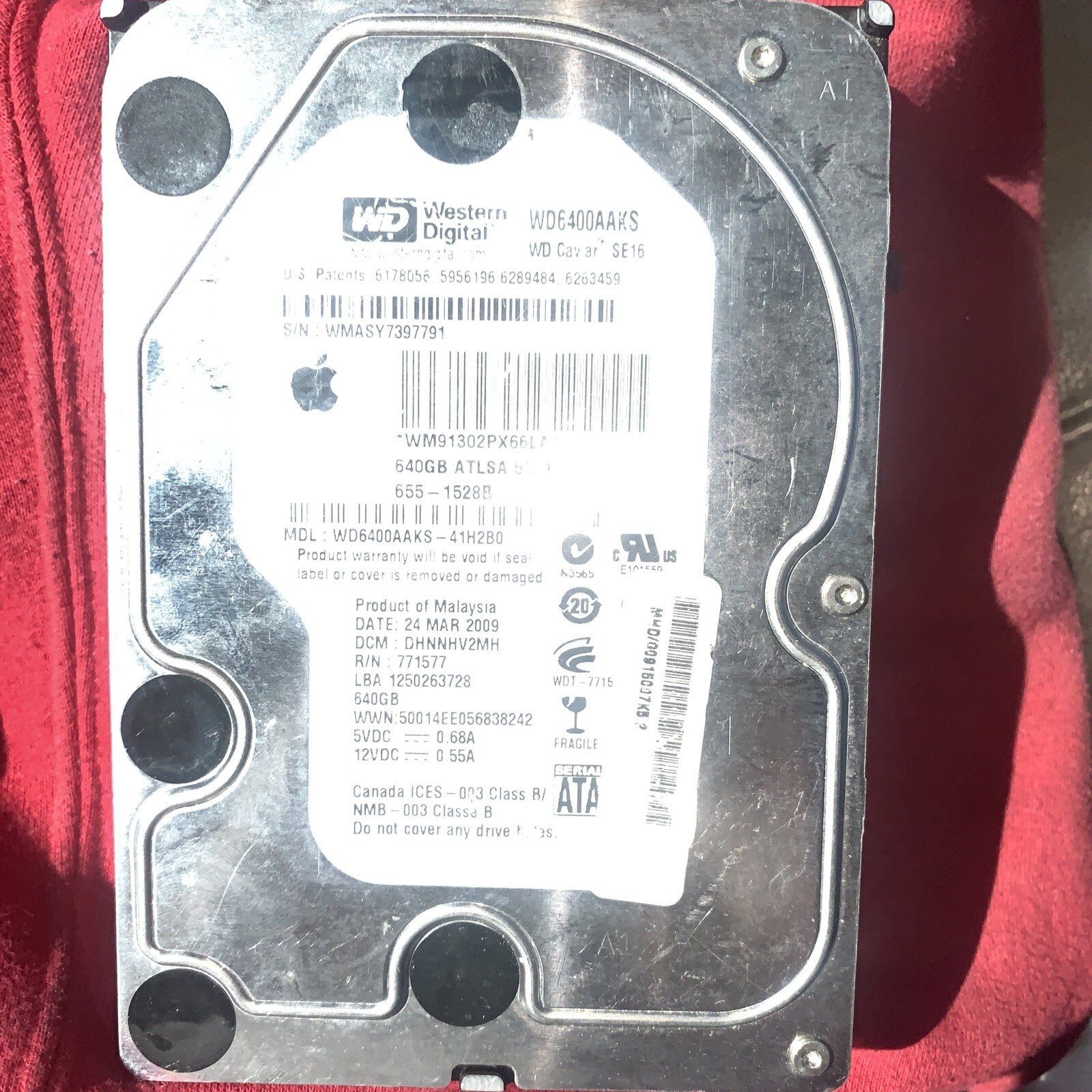 WD6400AAKS-41H2B0 Apple#655-1528B 640gb Sata Desktop Drive
