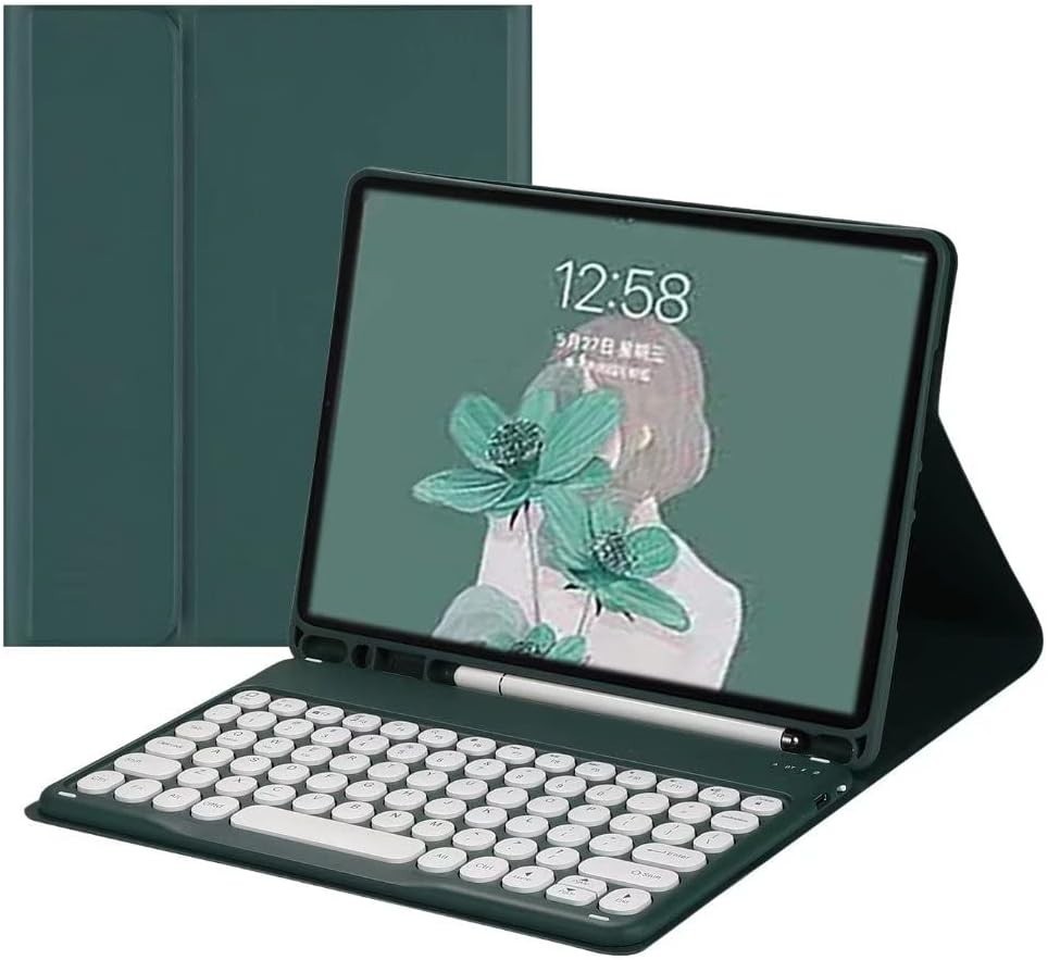 QIYIBOCASE Keyboard Case Teal Soft Back Cover with Pencil Holder For iPad