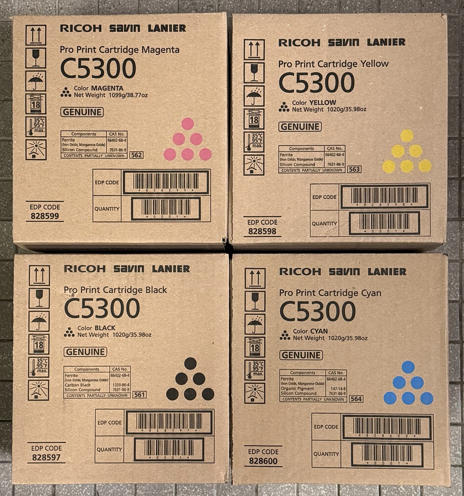 New OEM Ricoh Pro C5300s, C5310s CMYK Toner 828597,828598,828599,828600 sealed
