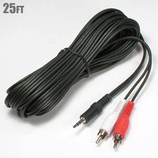 25FT 3.5mm Aux Stereo Male to 2-RCA Male M/2xRCA-M Audio Cable Cord MP3