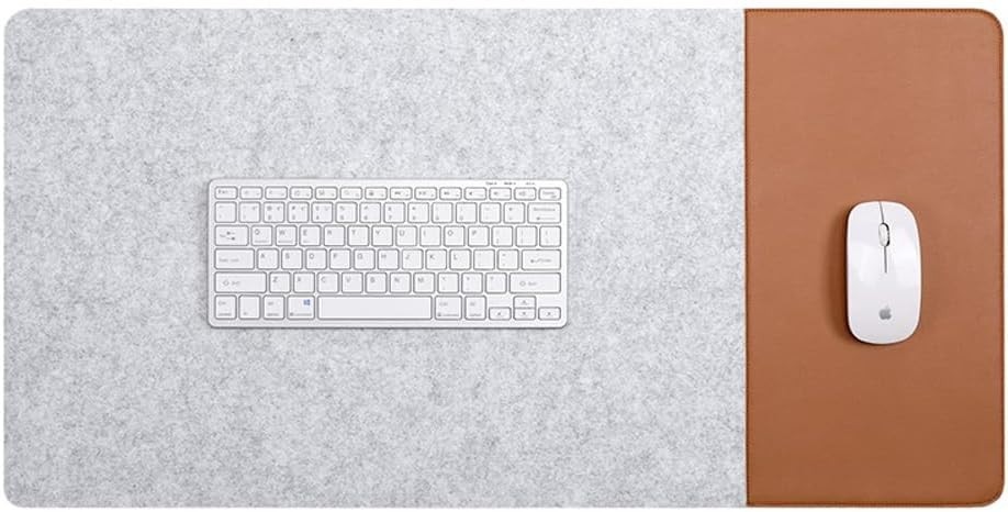 Felt Desk Pad & Leather Mouse Pad with Non-Slip Bottom(Brown White, 39.4x13.7in)