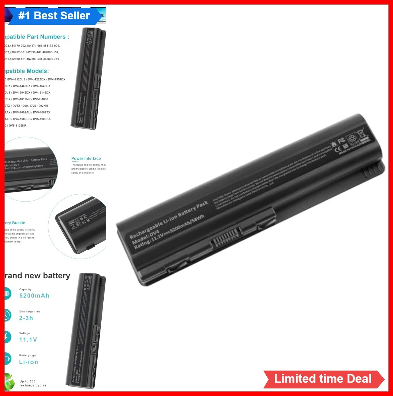 Laptop Battery 10.8V 5200mAh 6 Cell Lithium Ion Rechargeable for HP Pavilion