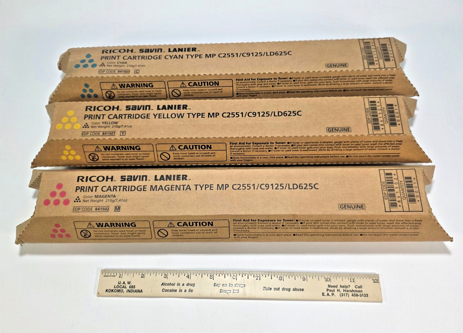 Lot of 3 Genuine Ricoh MP C2551 CMY Toner 841501 841502 841503