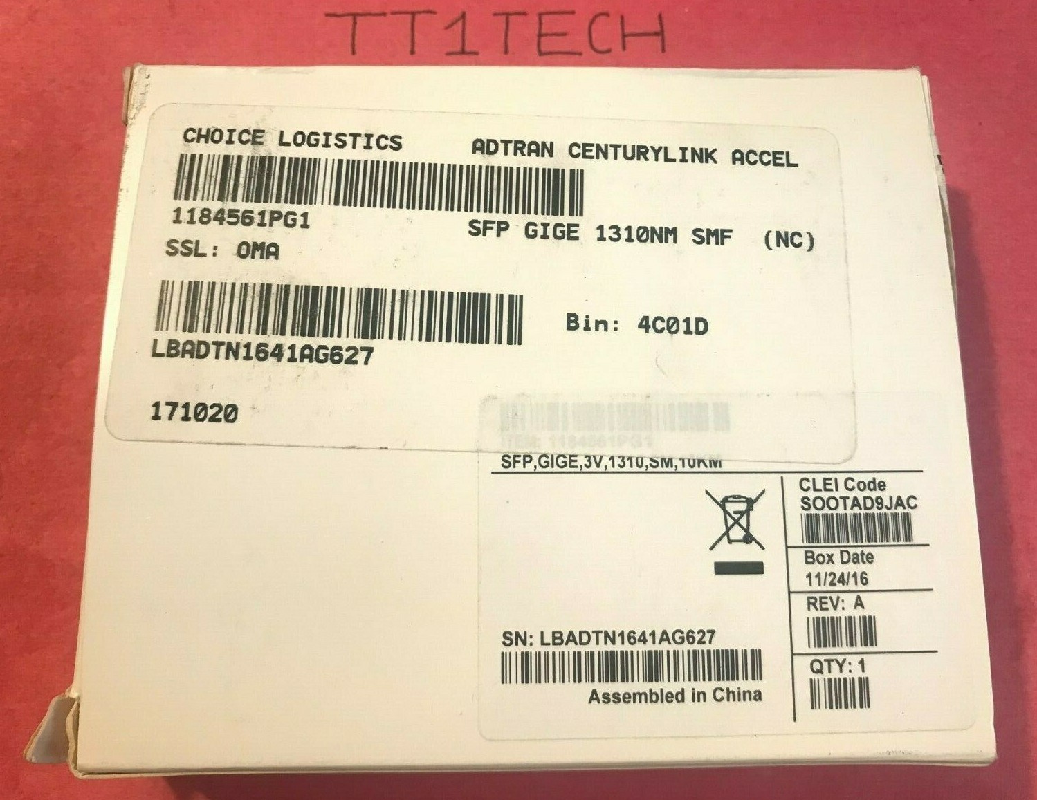 NEW 1.25Gb ADTRAN 1184561PG1 1000base-LX 1310nm SMF 10km SFP Transceiver 
