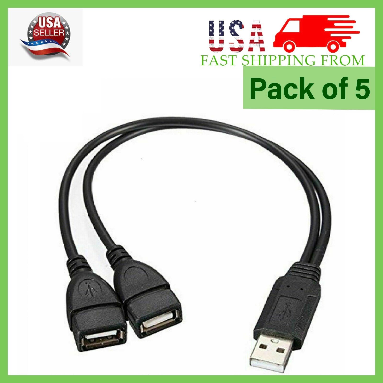 5 x USB 2.0 A Male To 2 Dual USB Female Jack Y Splitter Hub Cord Adapter Cable