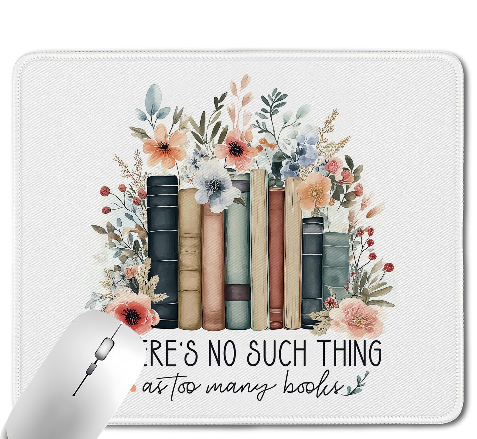 Vintage Floral Bookish Pad, Book Lover Gifts Mousepad Mat with Non-Slip Base ...
