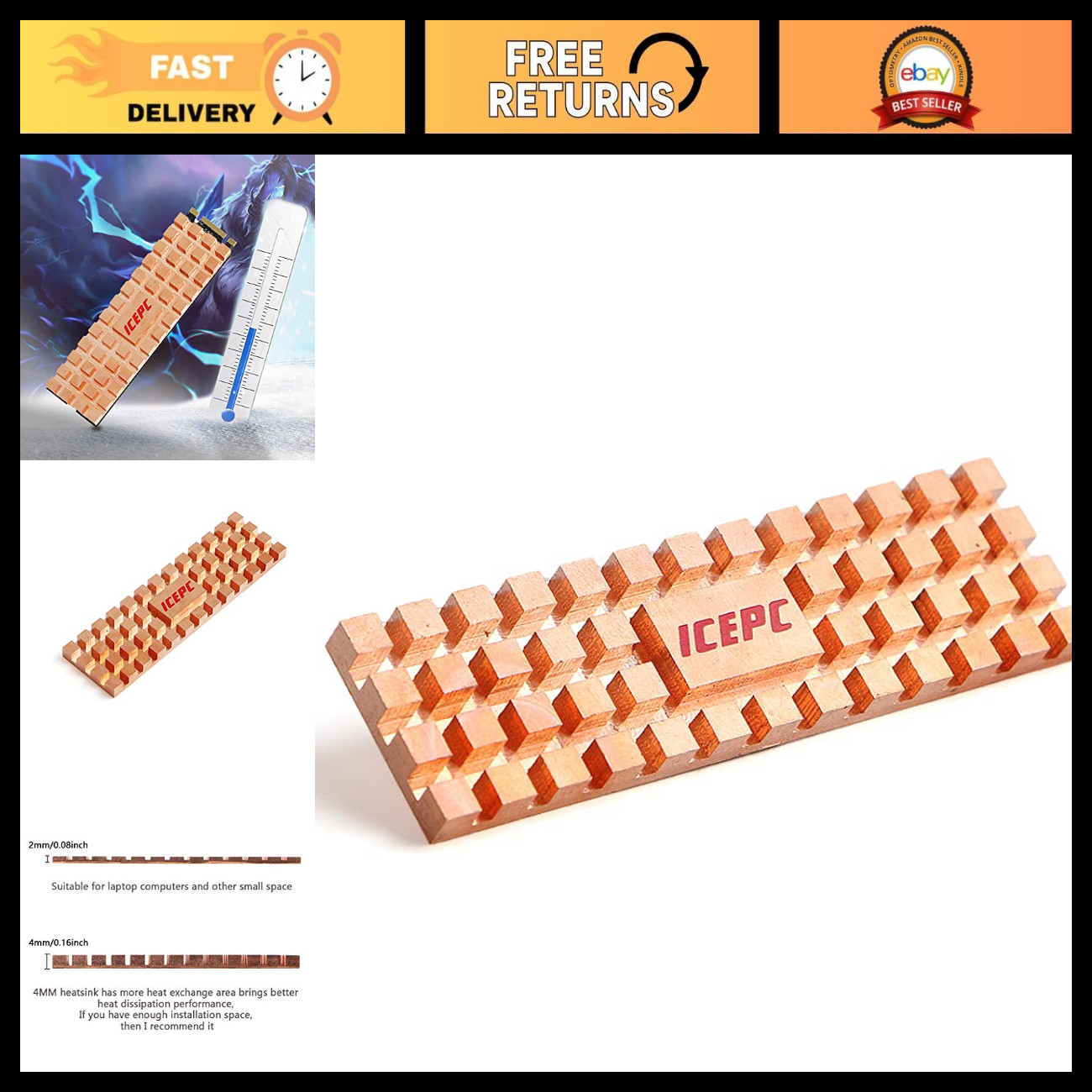 M.2 NVMe SSD Heatsink Kit - Pure Copper Cooler with Thermal Pads, 5 Pack