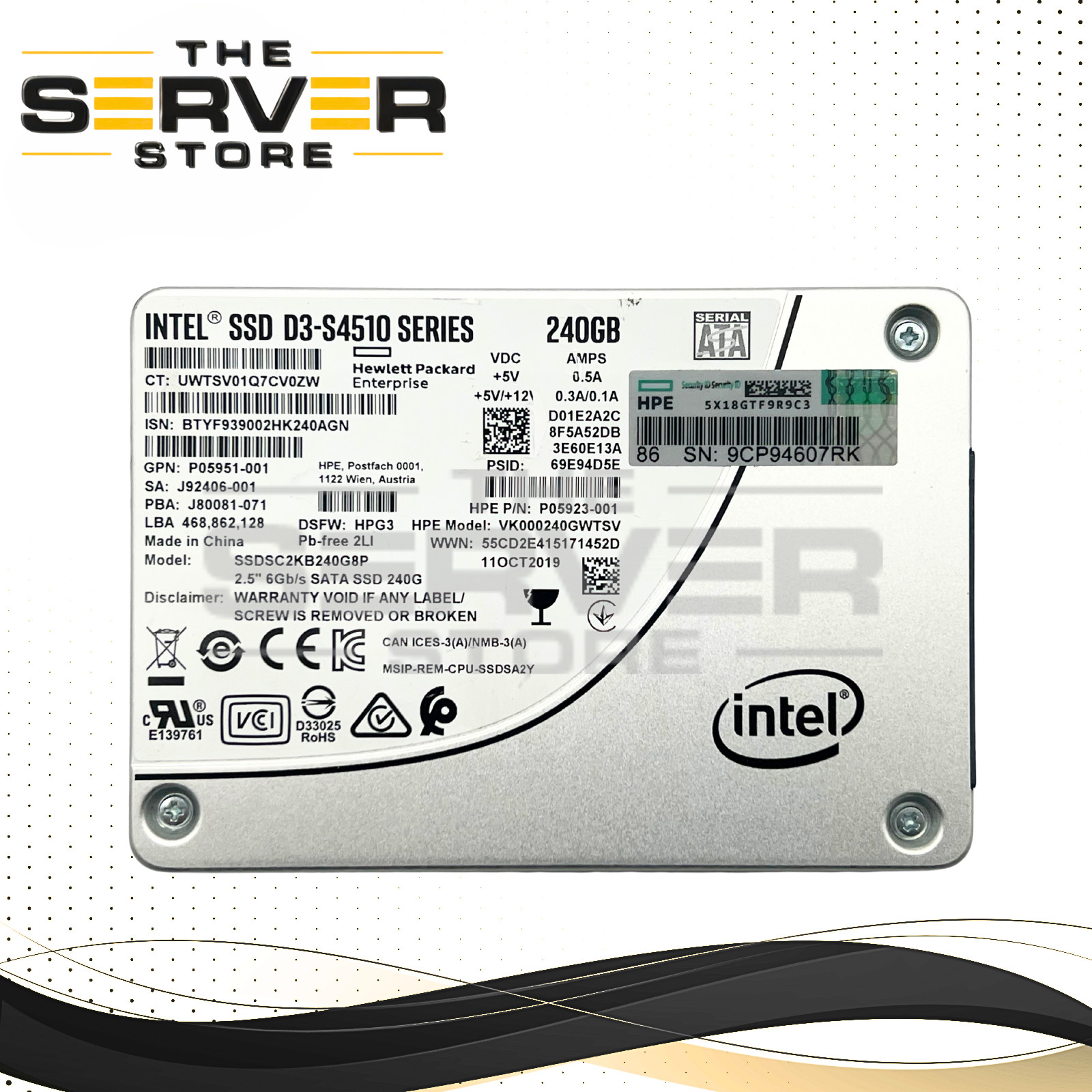 HPE 240GB SATA 6G RI 2.5 SSD Intel S4510 VK000240GWTSV SSDSC2KB240G8P P05923-001