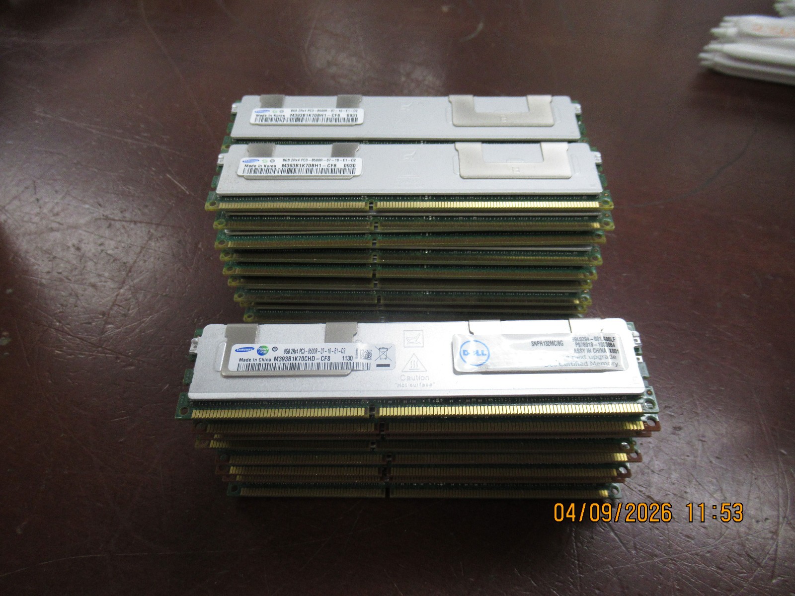 80GB (10x8GB) Samsung 8GB 2Rx4 PC3-8500R M393B1K70CHD-CF8 Server Memory Ram