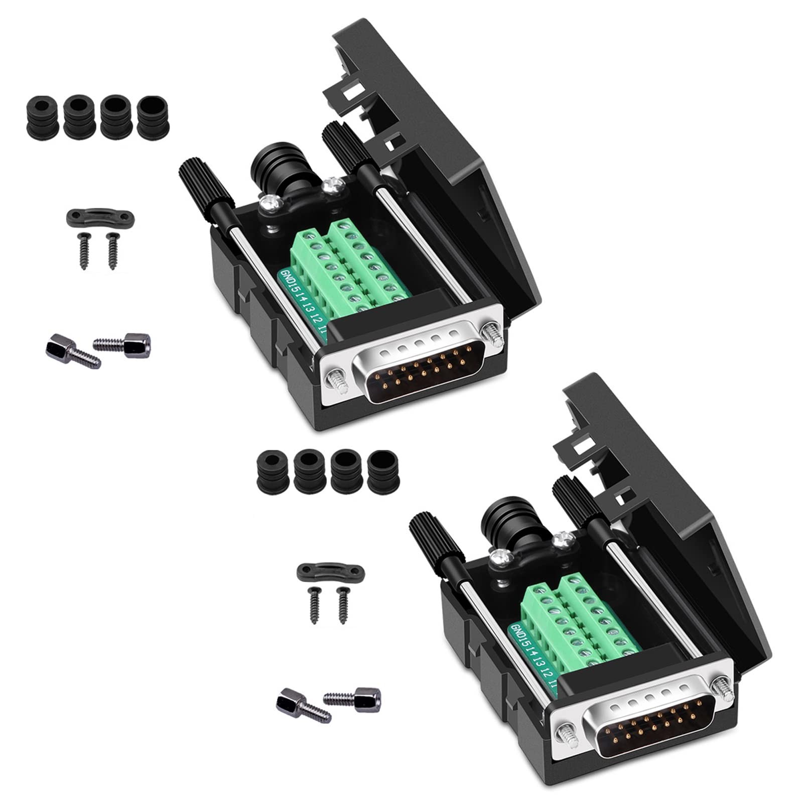 DB15 Solderless RS232 Serial To 15Pin Male Adapter Breakout Case 2 PCS
