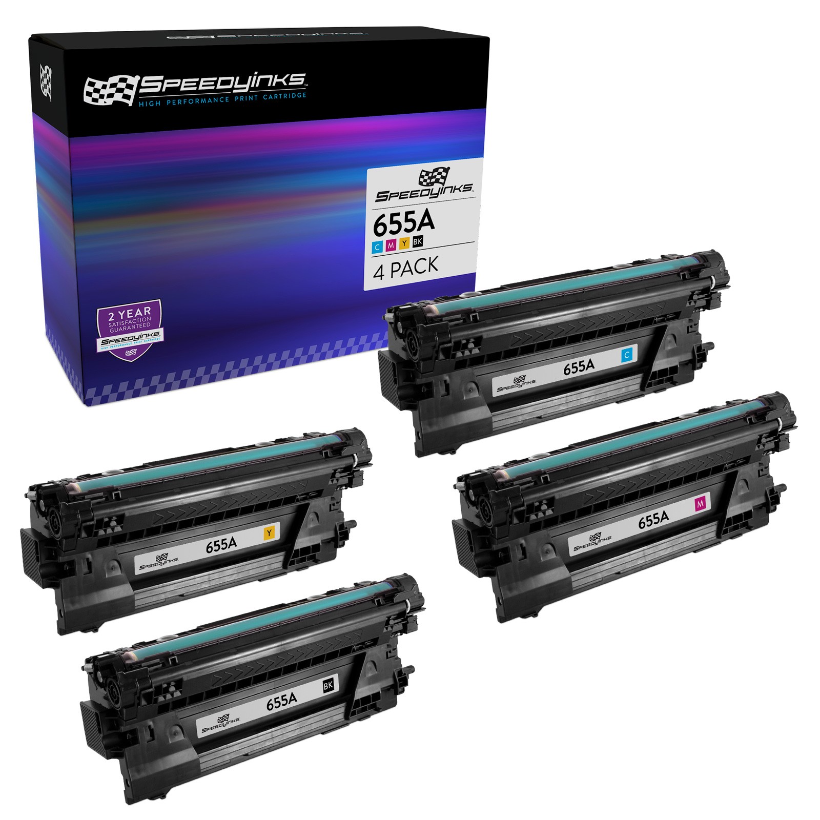 Speedy 4PK Replacement for HP 655A Toner Cartridges: Black Cyan Magenta Yellow
