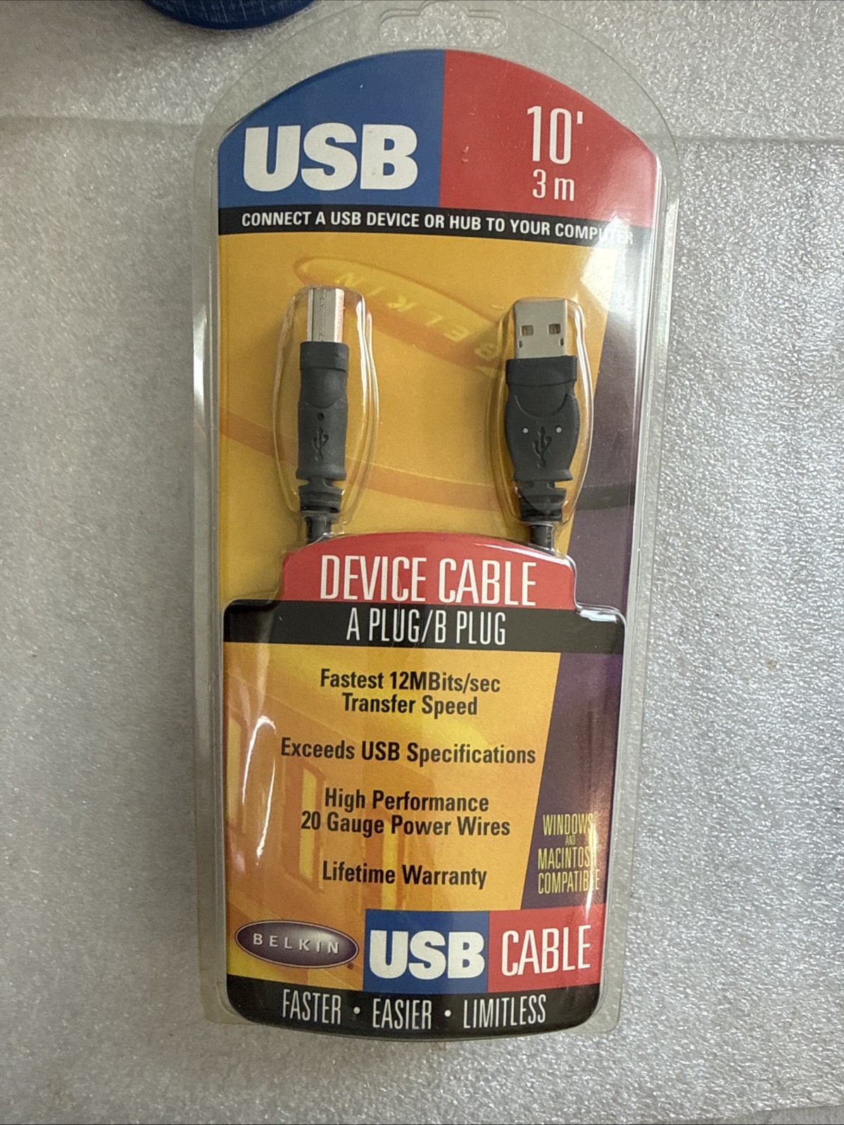 Belkin USB Cable aPlug/B Plug 16' 5 Meters F3U133-16 New