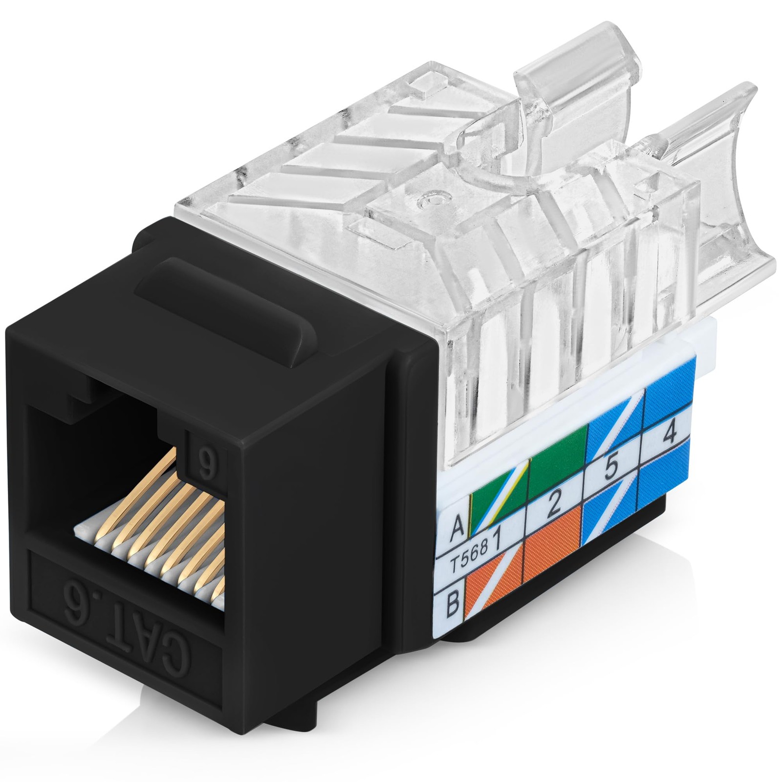 Everest 45 Degree RJ45 Cat6 Keystone Jacks Slim Profile 10-Pack Black