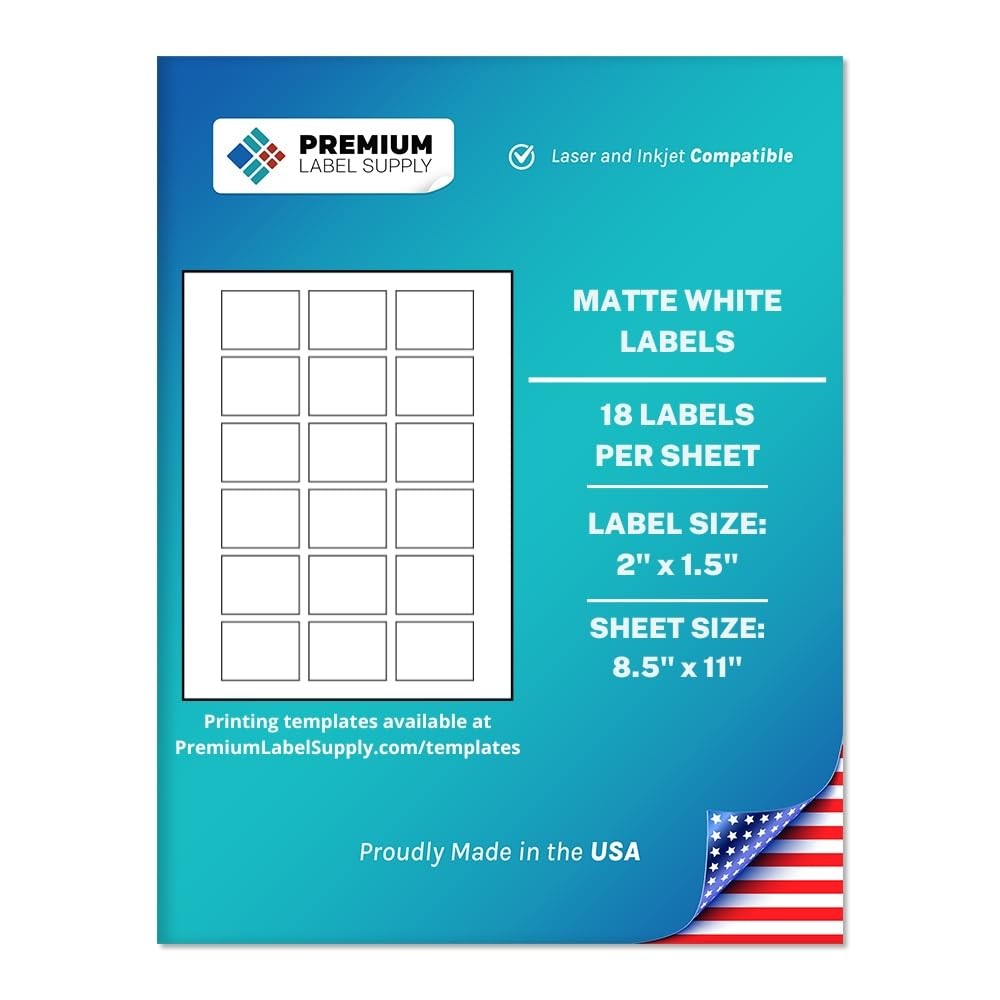 Premium Label Supply 2" x 1.5" White Sticker Labels - Laser/Inkjet Compatible