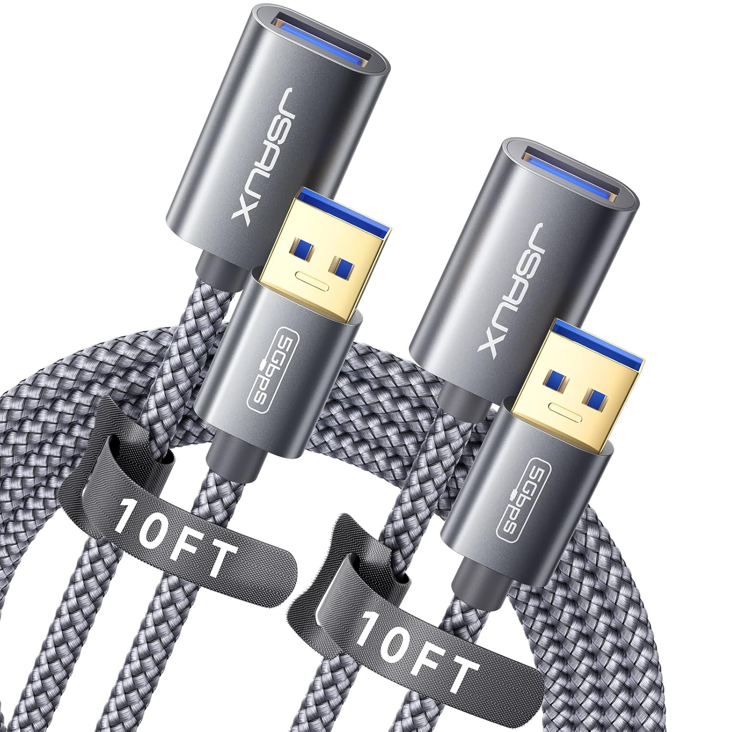 2Pack 10FT+10FT USB 3.0 Extension Cable, Type a Male to Female USB