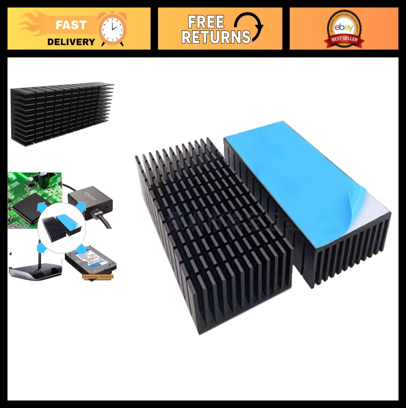 40mm x 120mm Aluminium Heatsink + Thermal Adhesive Tape for NVME SSD, GPU Coolin