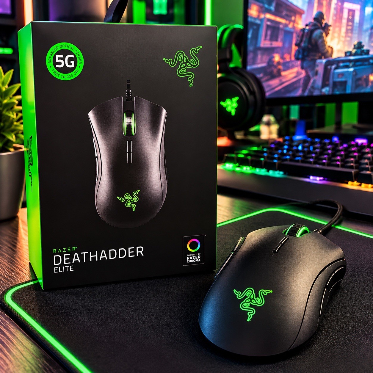 Razer DeathAdder Elite Wired Gaming Mouse 16000 DPI 5G Chroma New