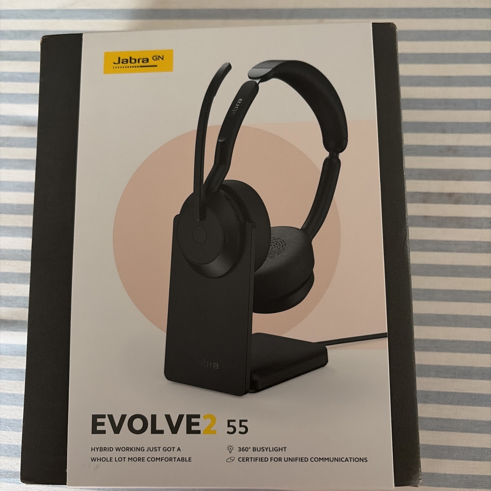 Jabra Evolve2 55 Stereo USB-C Wired On-Ear Headset with Charging Stand, - Black