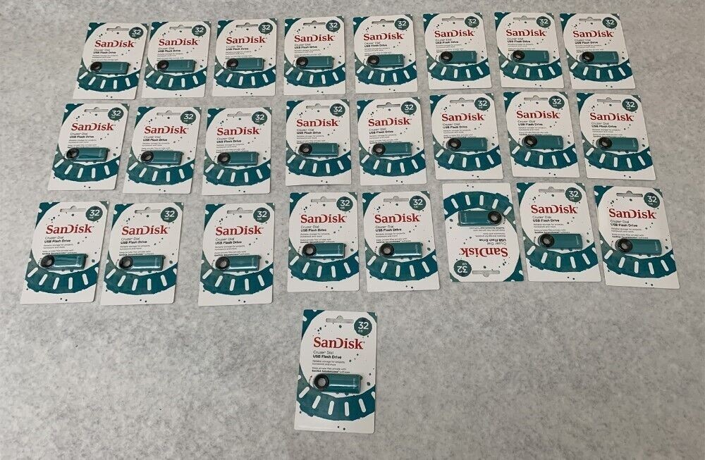 (Lot of 25) SanDisk Cruzer Dial 32GB USB 2.0 Flash Drive in Aqua