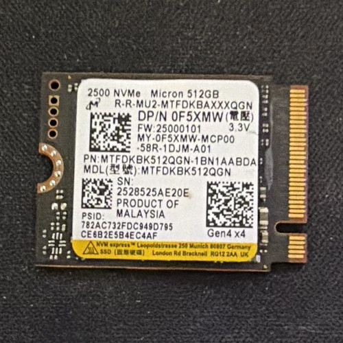 Micron 2500 512GB M.2 2230 NVMe PCIe Gen4x4 Internal SSD MTFDKBK512QGN