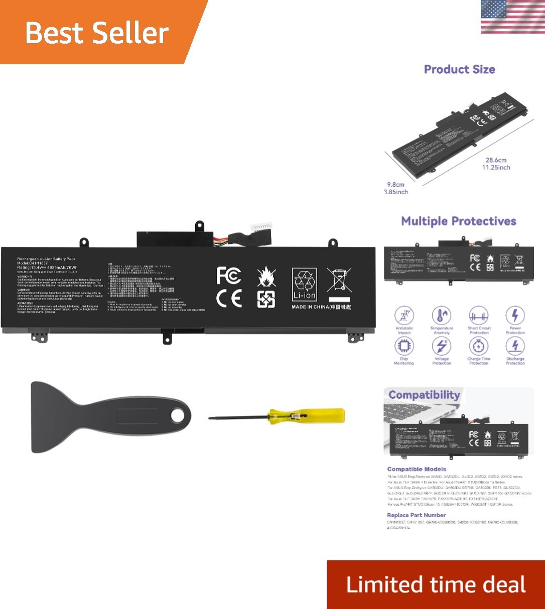 High-Capacity 76Wh C41N1837 Battery for ASUS ROG Zephyrus Series - Rechargeable