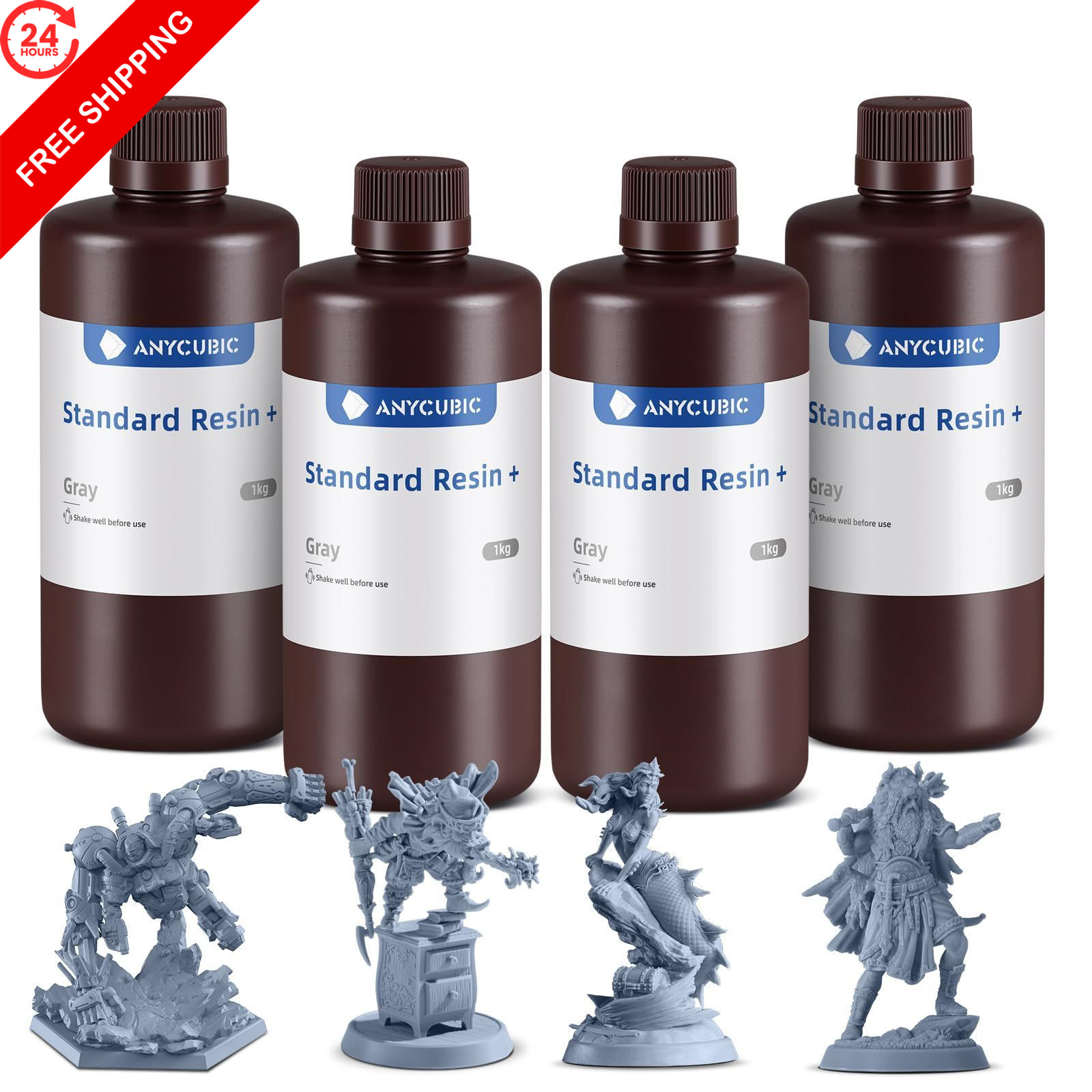 ANYCUBIC Upgraded Standard 3D Printer Resin, 405nm SLA Fast 4kg, Grey