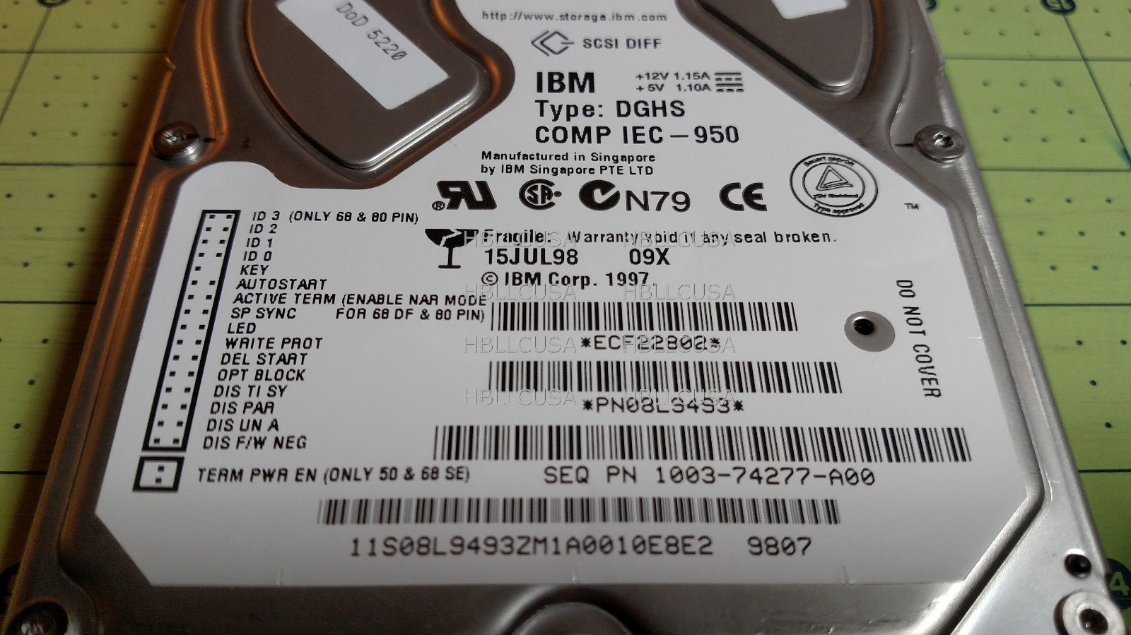 IBM 08L9493 UltraStar 9LP 9.1GB 9GB, 68-pin SCSI Differential DGHS-09X - Tested