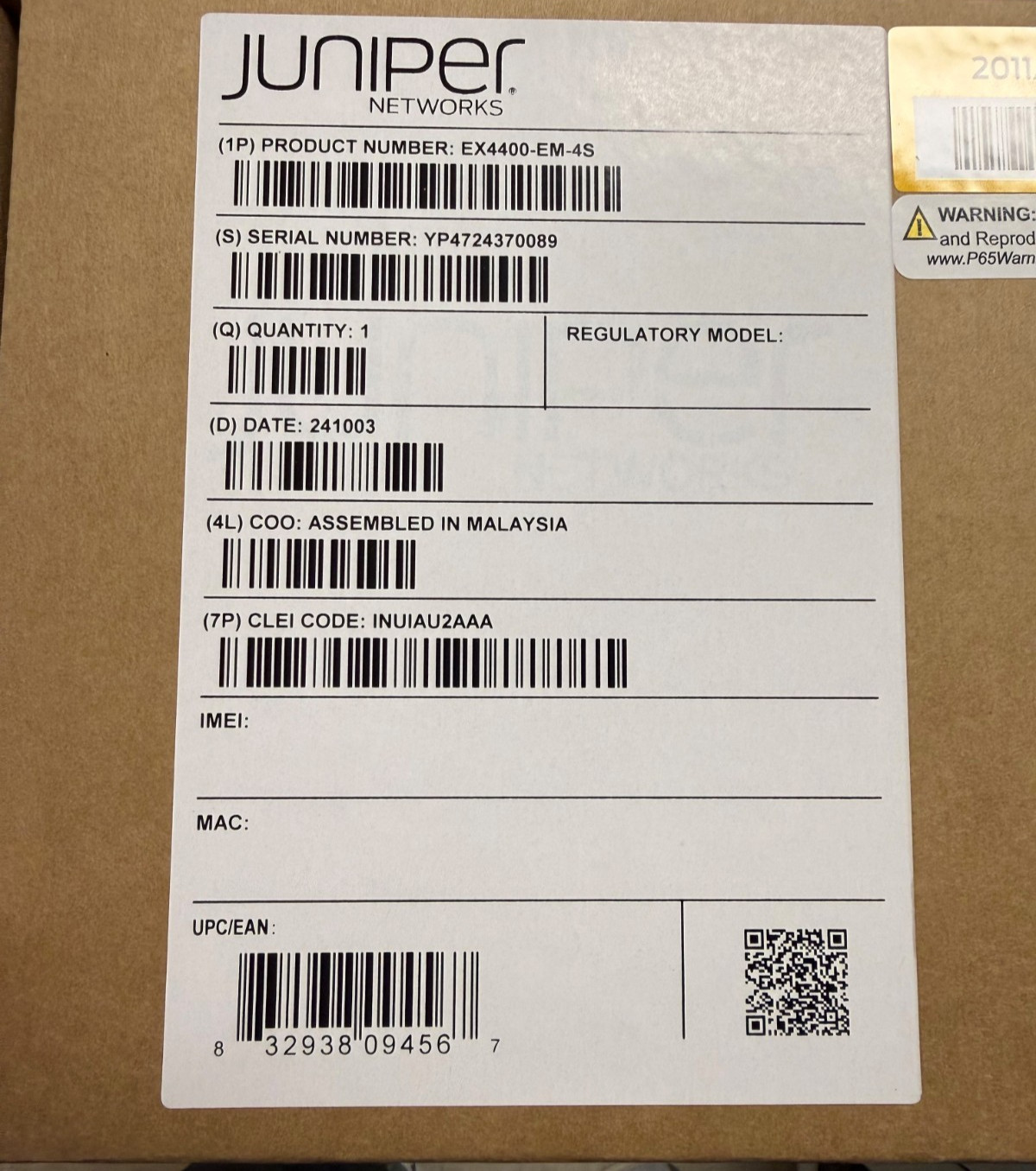 JUNIPER EX4400-EM-4S 10GBE SFP+ EXPANSION MODULE 