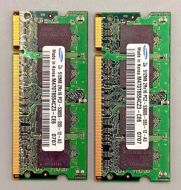 Samsung 1GB (2x512MB) DDR2 Laptop RAM PC2-5300S 667MHz SO-DIMM
