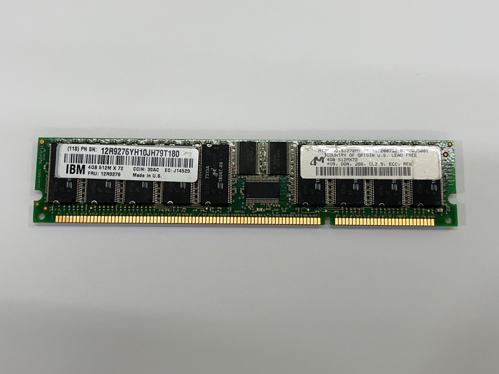 4GB 208-PIN Memory DDR 266MHz PC-2100 IBM 12R9276 512Mx72 MT36VDDT51272MY-265A1
