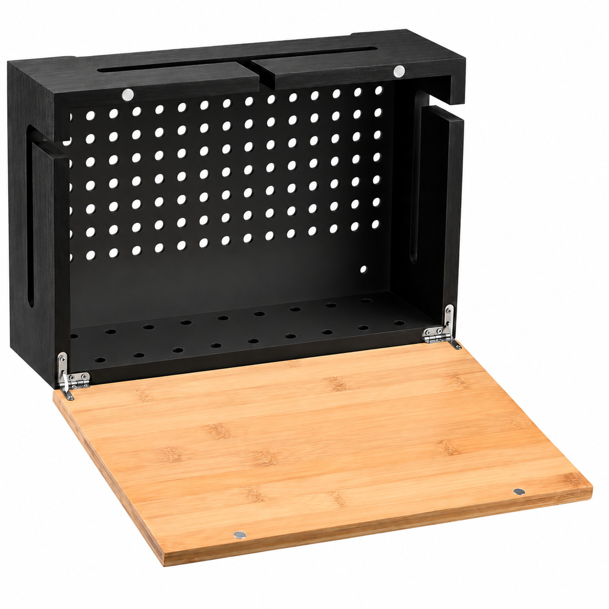 Black Bamboo Cable Management Box Cord Organizer 12.6x7.9x4.3in Wall Mount Kit