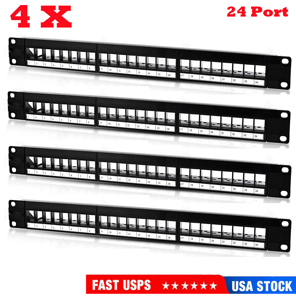 4Pcs 24 Port Keystone Blank Patch Panel Plate Cat5 Cat5e Cat6 Cat6a RJ-45 19" 1U